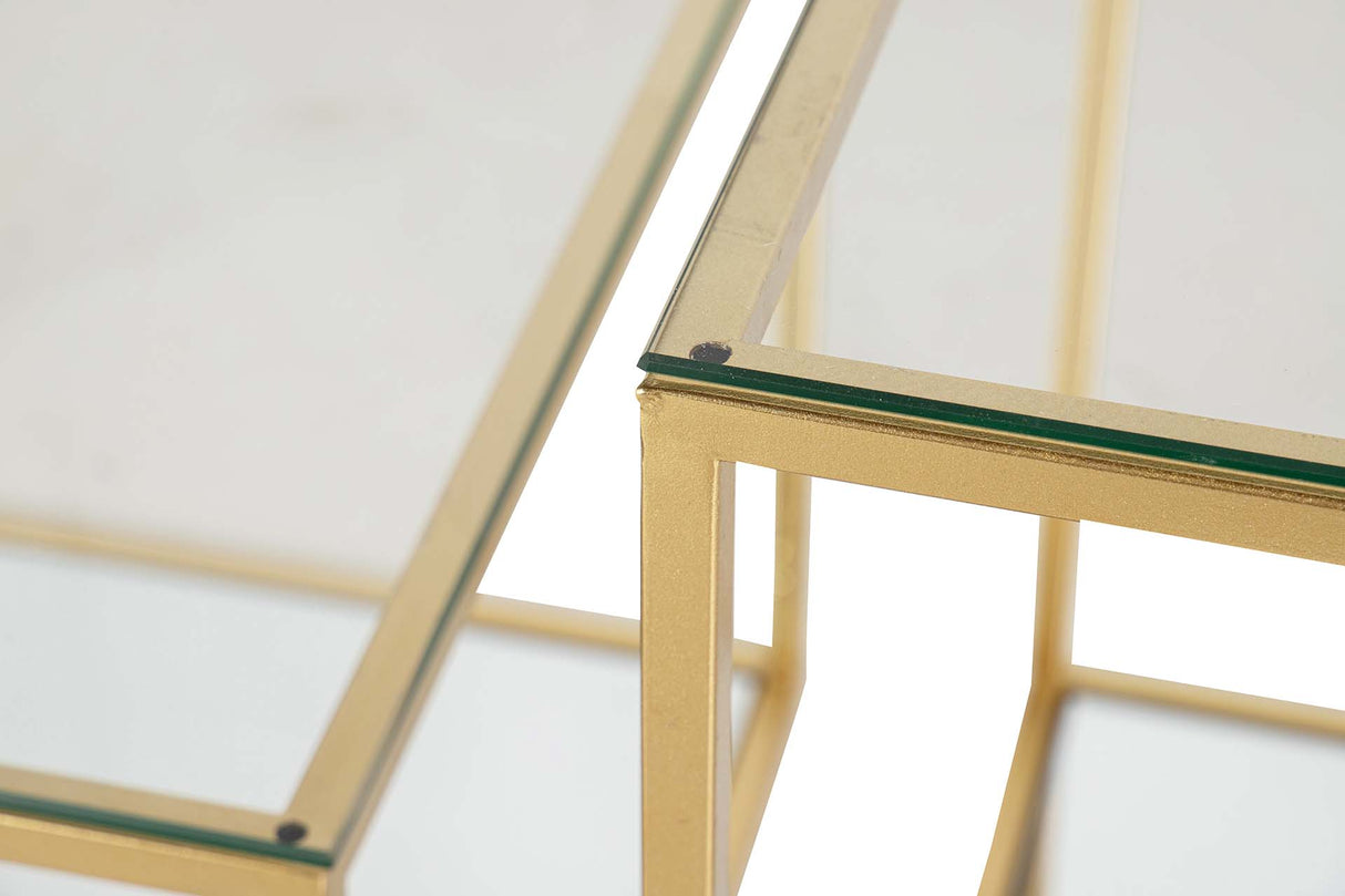 SET 2 MESAS METAL CRISTAL 50x50x50 45x45x35 CM