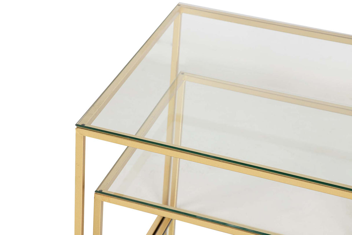 SET 2 MESAS METAL CRISTAL 50x50x50 45x45x35 CM