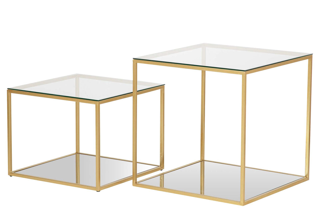 SET 2 MESAS METAL CRISTAL 50x50x50 45x45x35 CM
