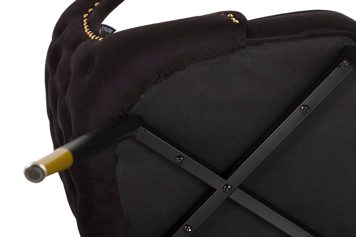 Chaise de tachuelas en velours noir Aspen 49x54x79 cm