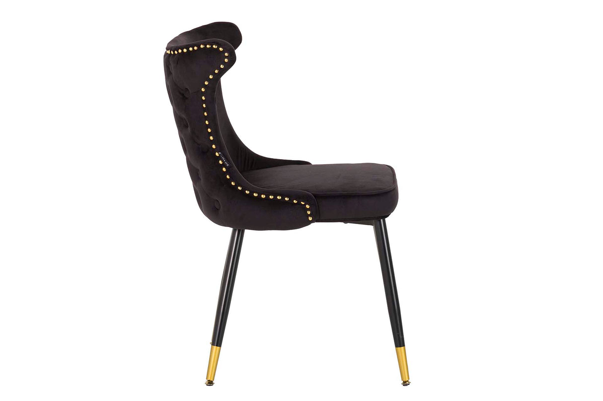Chaise de tachuelas en velours noir Aspen 49x54x79 cm