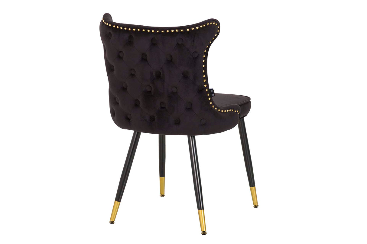 Chaise de tachuelas en velours noir Aspen 49x54x79 cm
