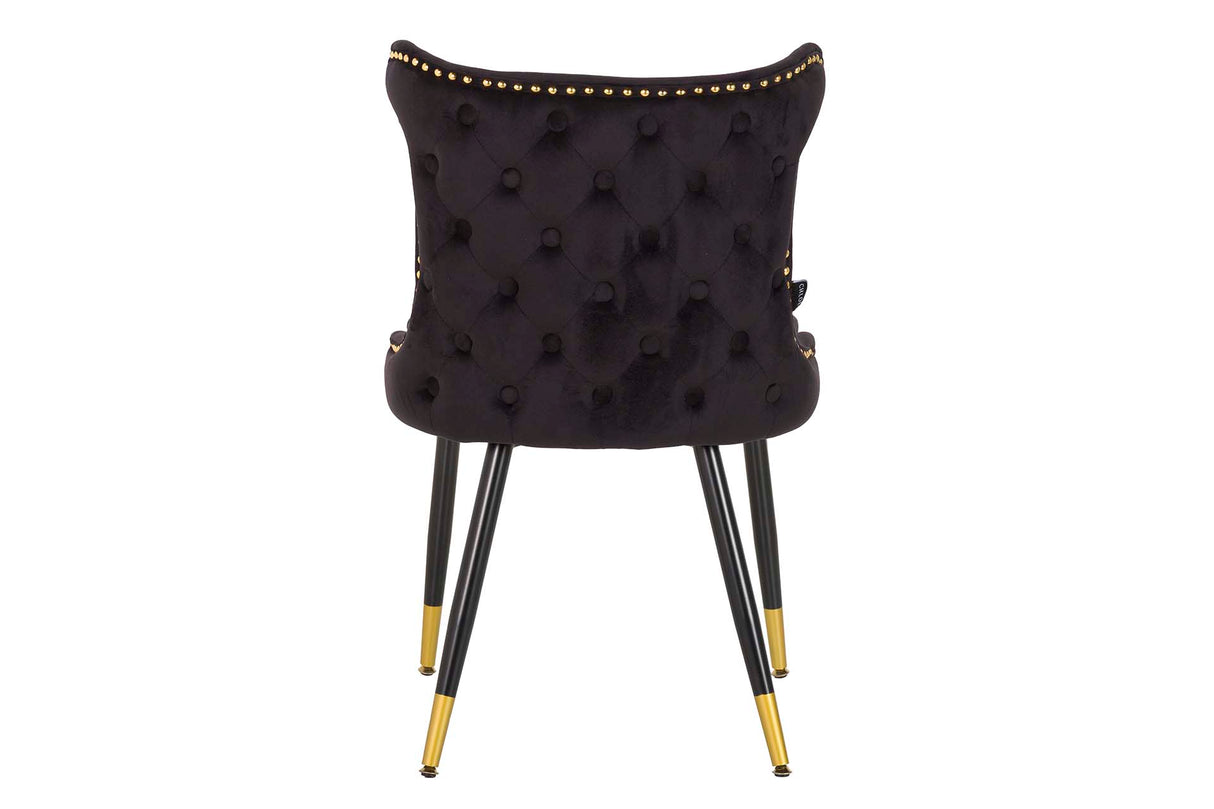 Chaise de tachuelas en velours noir Aspen 49x54x79 cm