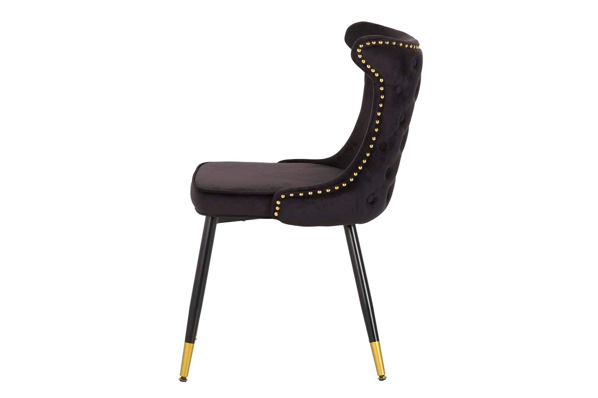 Chaise de tachuelas en velours noir Aspen 49x54x79 cm