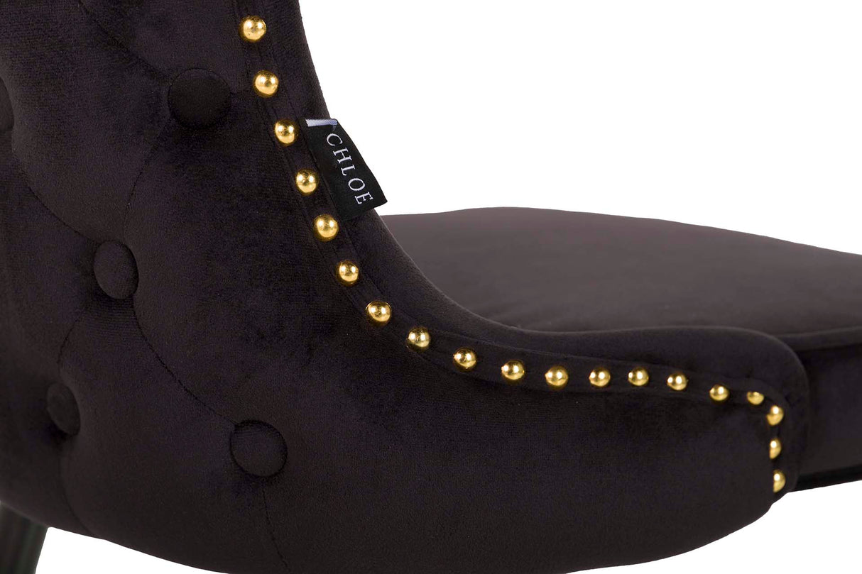 Chaise de tachuelas en velours noir Aspen 49x54x79 cm