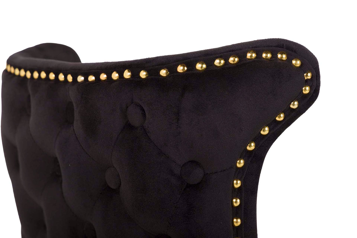 Chaise de tachuelas en velours noir Aspen 49x54x79 cm