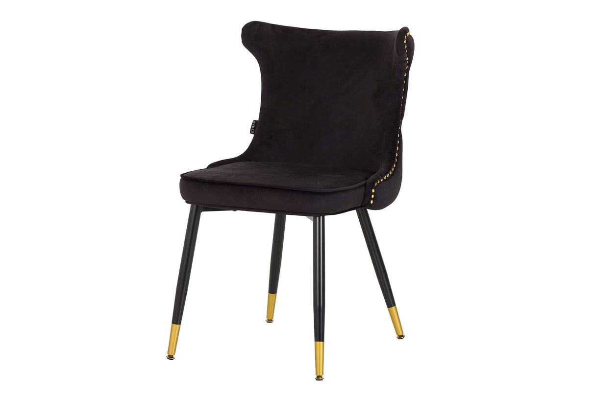 Chaise de tachuelas en velours noir Aspen 49x54x79 cm