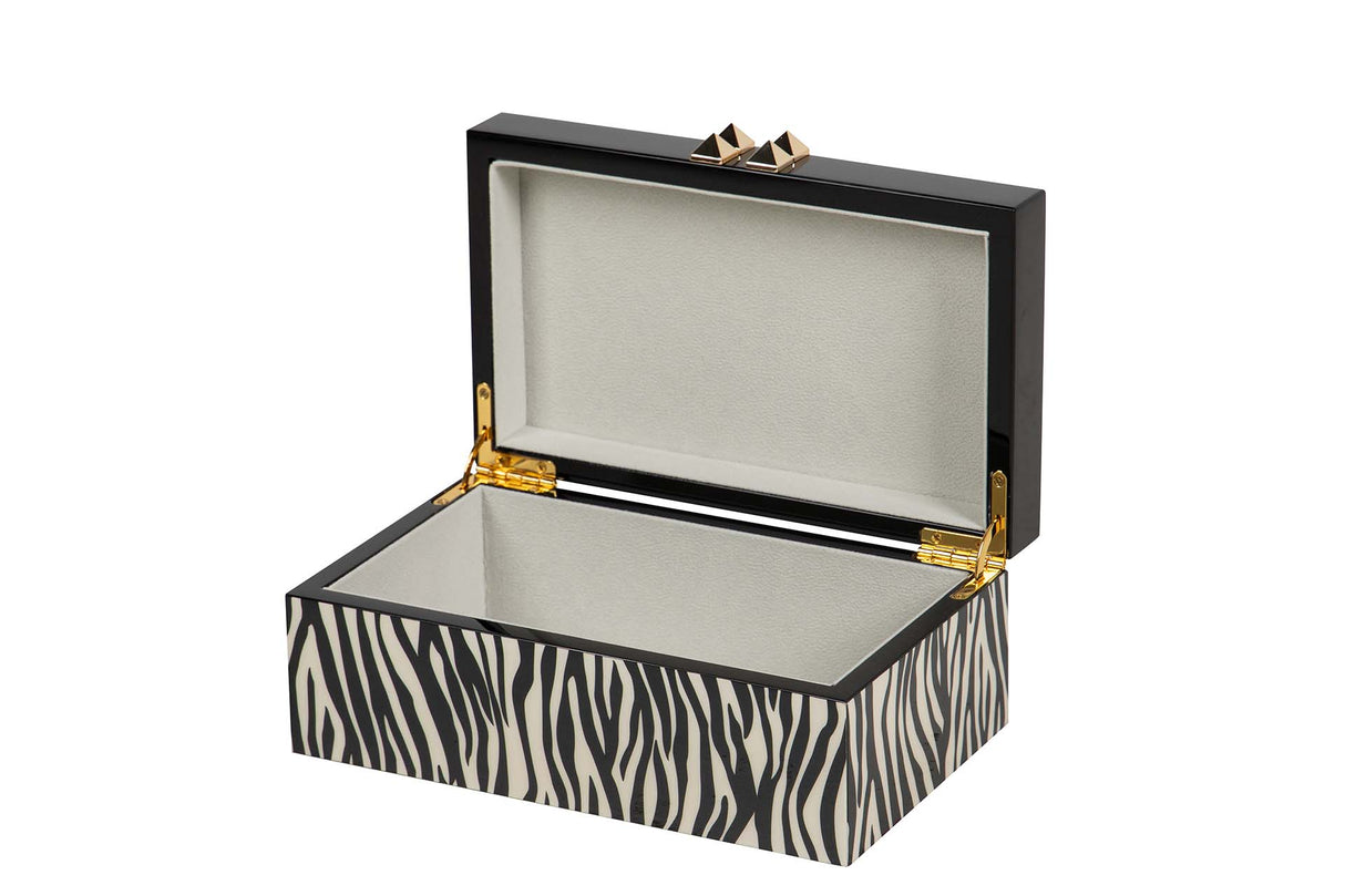 CAJA MDF PIEL NEGRO BLANCO 20x10x8 CM