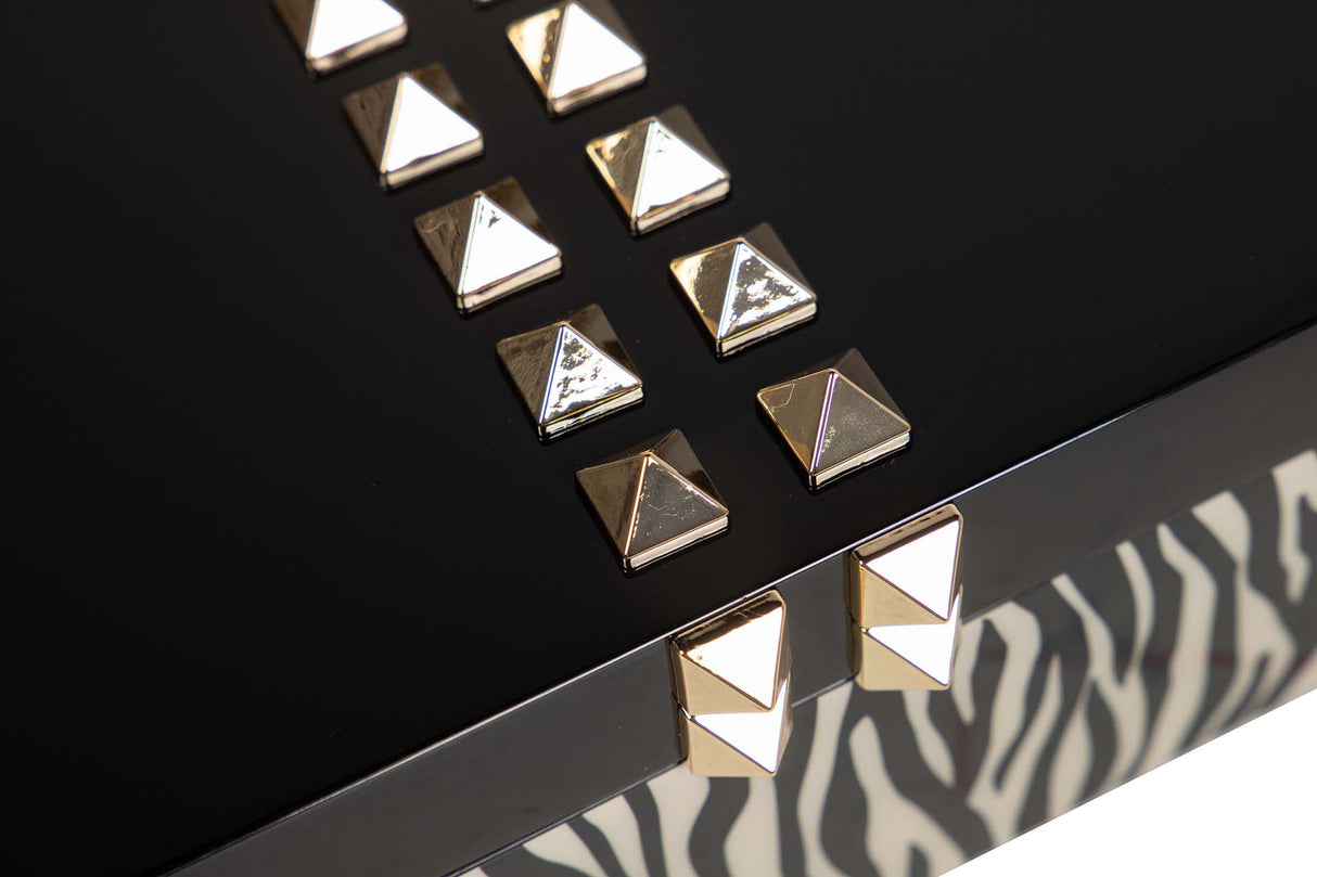 CAJA MDF PIEL NEGRO BLANCO 20x10x8 CM