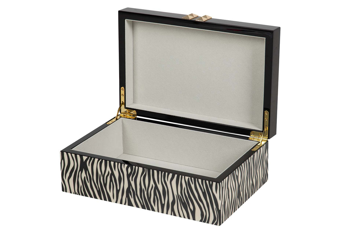 CAJA MDF PIEL NEGRO BLANCO 28x18x10 CM