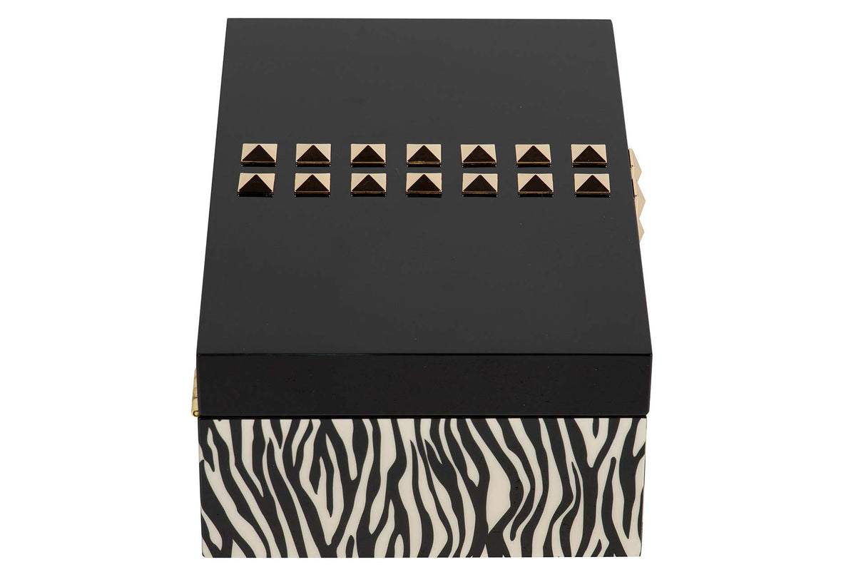 CAJA MDF PIEL NEGRO BLANCO 28x18x10 CM