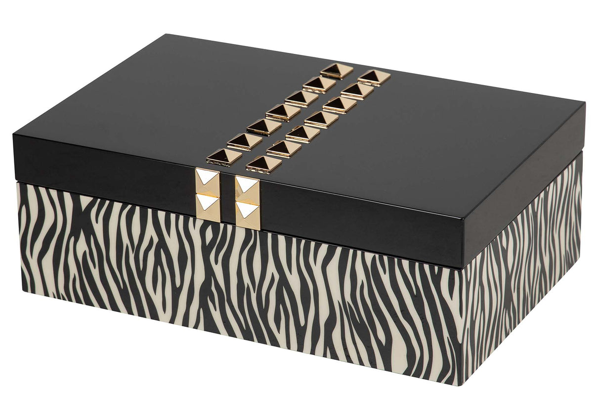 CAJA MDF PIEL NEGRO BLANCO 28x18x10 CM