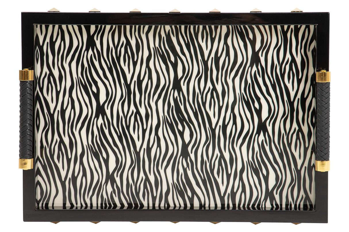 BANDEJA MDF PIEL BLANCO NEGRO 45x33x9 CM