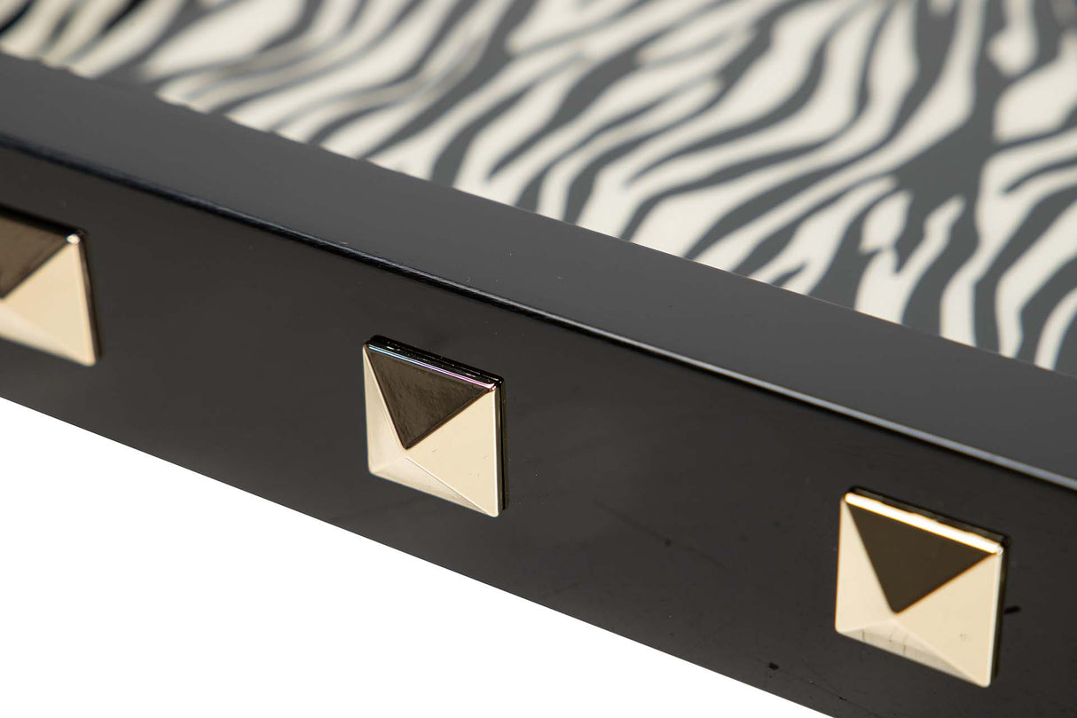 BANDEJA MDF PIEL BLANCO NEGRO 45x33x9 CM