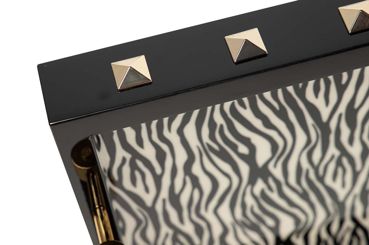 BANDEJA MDF PIEL BLANCO NEGRO 45x33x9 CM