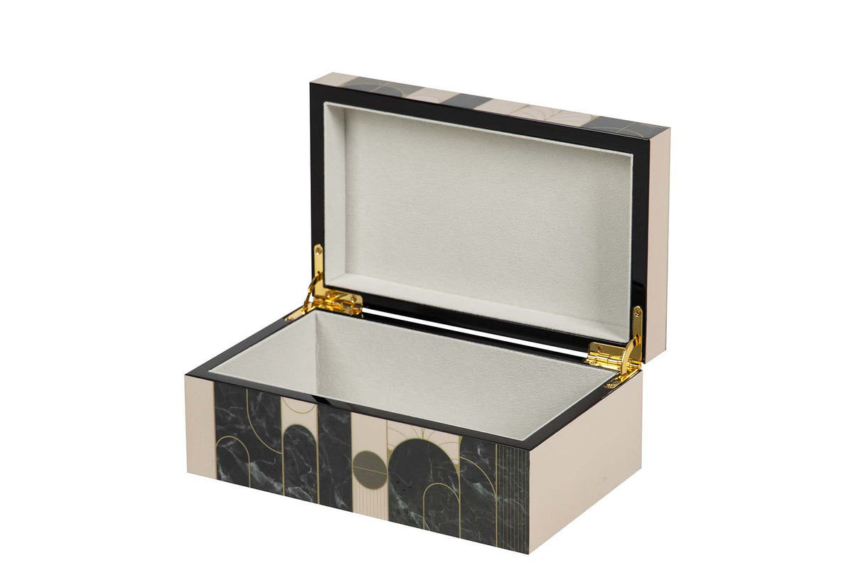 CAJA MDF PIEL BEIGE NEGRO 20x12x8 CM