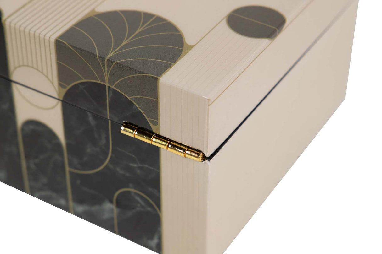 CAJA MDF PIEL BEIGE NEGRO 20x12x8 CM