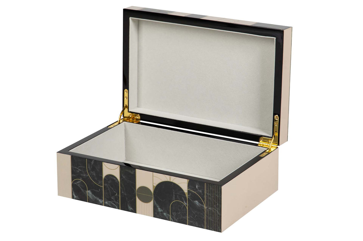 CAJA MDF PIEL BEIGE NEGRO 28x18x10 CM