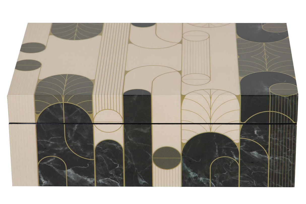 CAJA MDF PIEL BEIGE NEGRO 28x18x10 CM