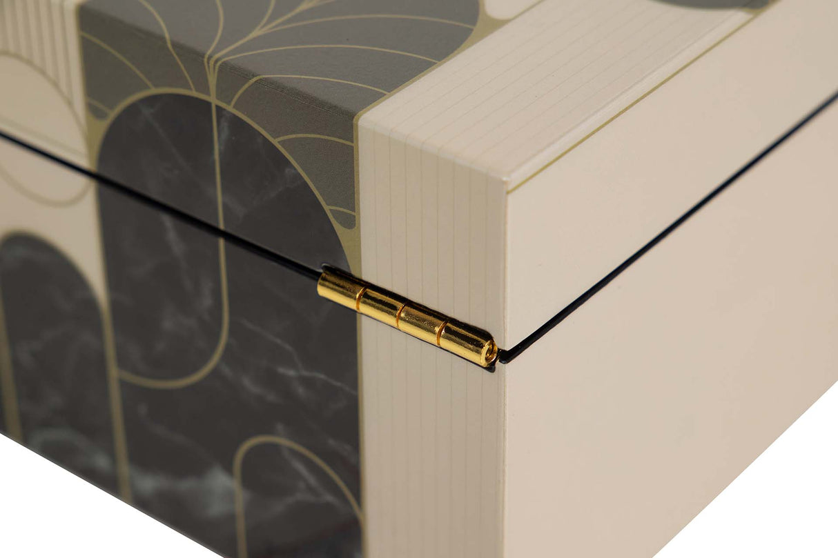 CAJA MDF PIEL BEIGE NEGRO 28x18x10 CM