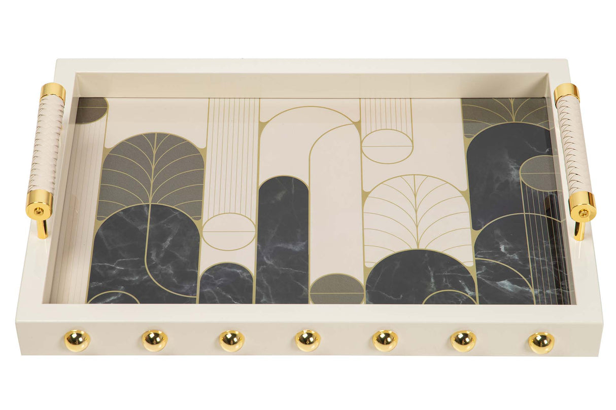 BANDEJA MDF PIEL BEIGE NEGRO 45x33x9 CM