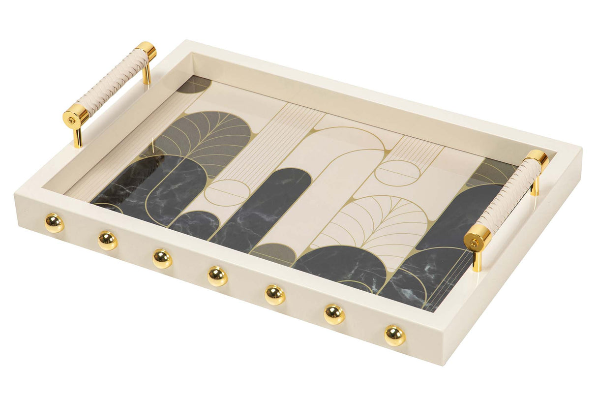 BANDEJA MDF PIEL BEIGE NEGRO 45x33x9 CM