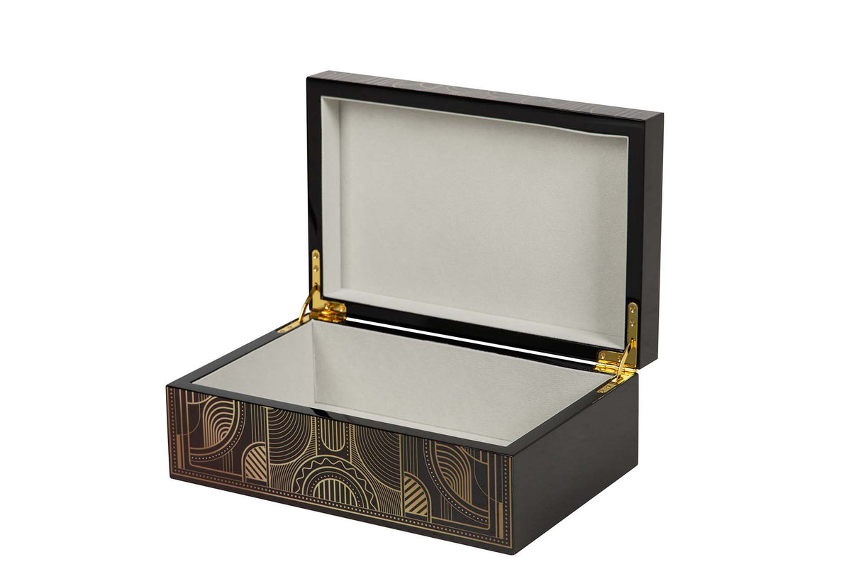 CAJA MDF PIEL NEGRO DORADO 20x12x8 CM