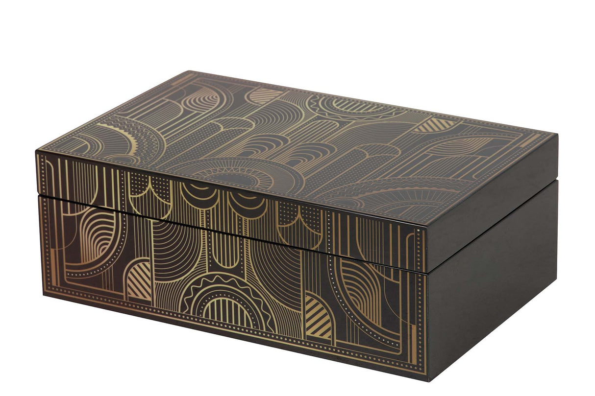 CAJA MDF PIEL NEGRO DORADO 20x12x8 CM