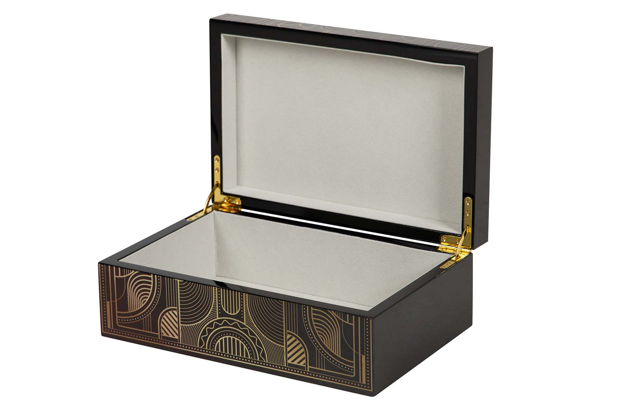 CAJA MDF PIEL NEGRO DORADO 28x18x10 CM