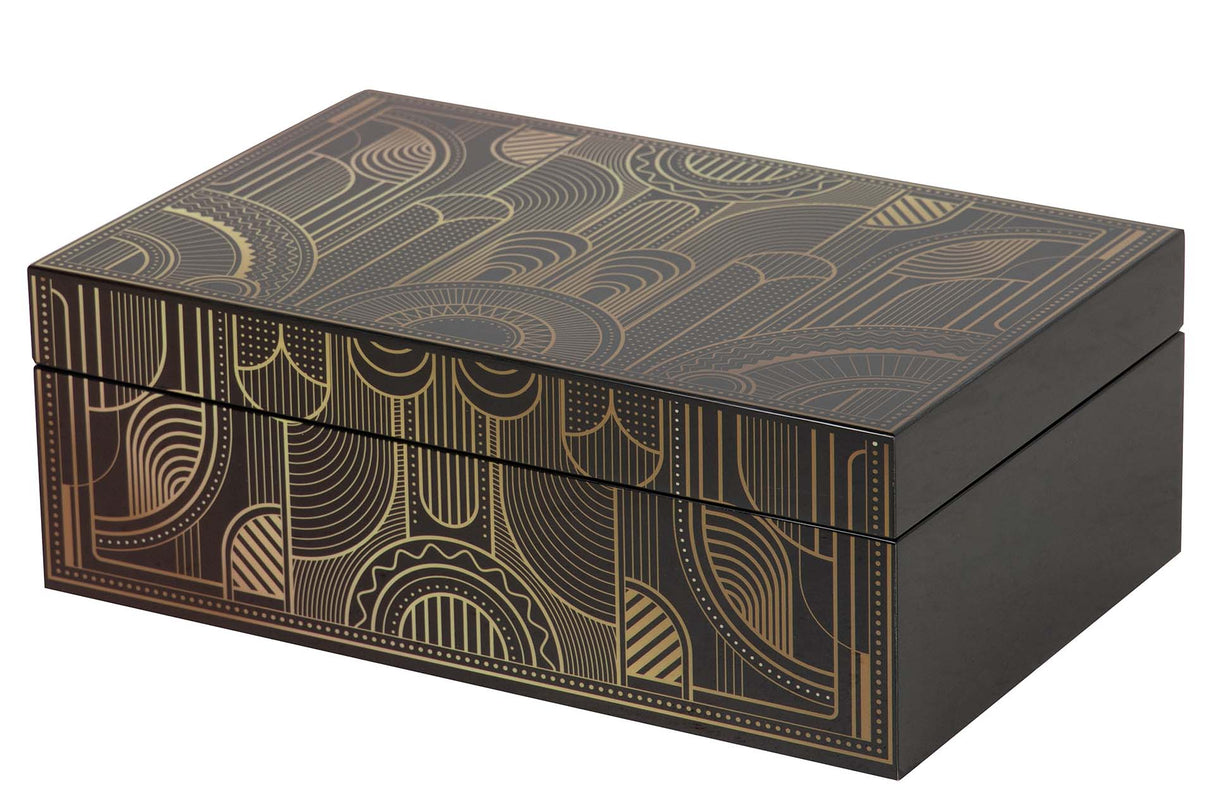 CAJA MDF PIEL NEGRO DORADO 28x18x10 CM