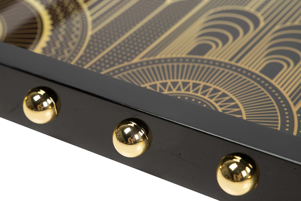 BANDEJA MDF PIEL NEGRO DORADO 45x33x9 CM