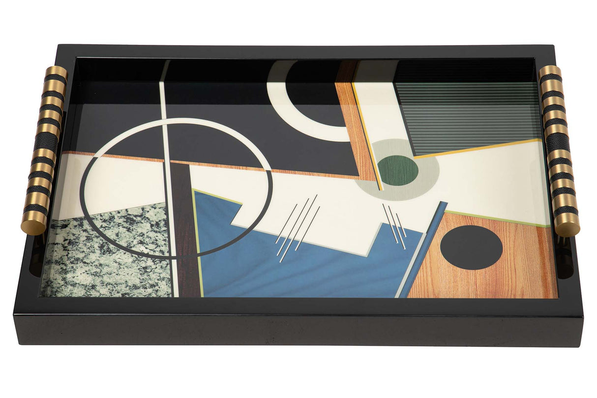 BANDEJA ABSTRACTA PIEL METAL LACADO 45x33x9 CM