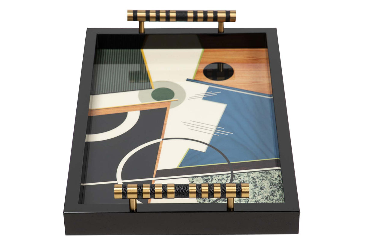 BANDEJA ABSTRACTA PIEL METAL LACADO 45x33x9 CM