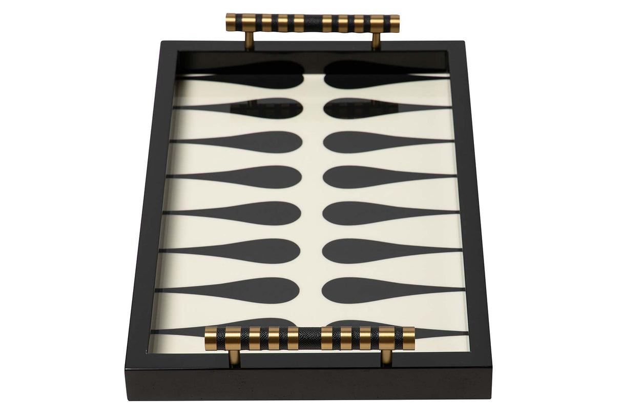 BANDEJA GEOMETRICA PIEL METAL LACADO 45x33x9 CM