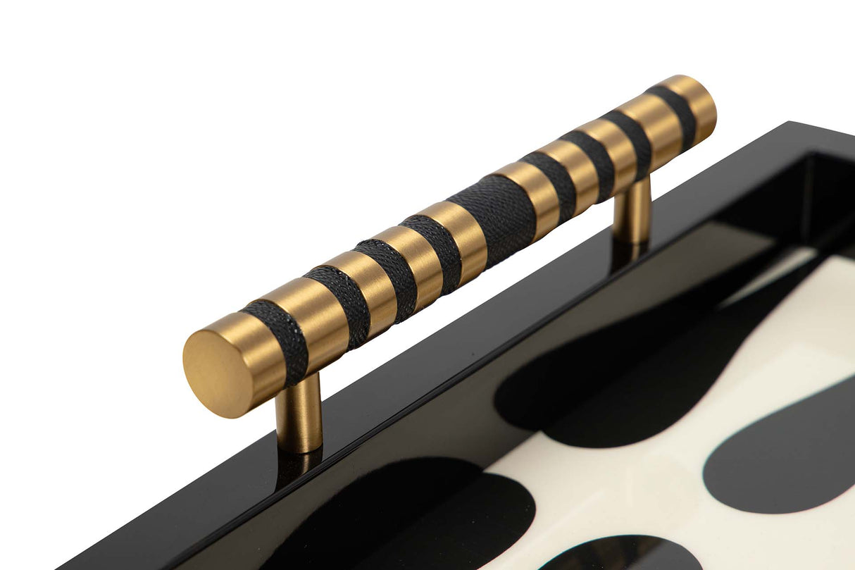 BANDEJA GEOMETRICA PIEL METAL LACADO 45x33x9 CM