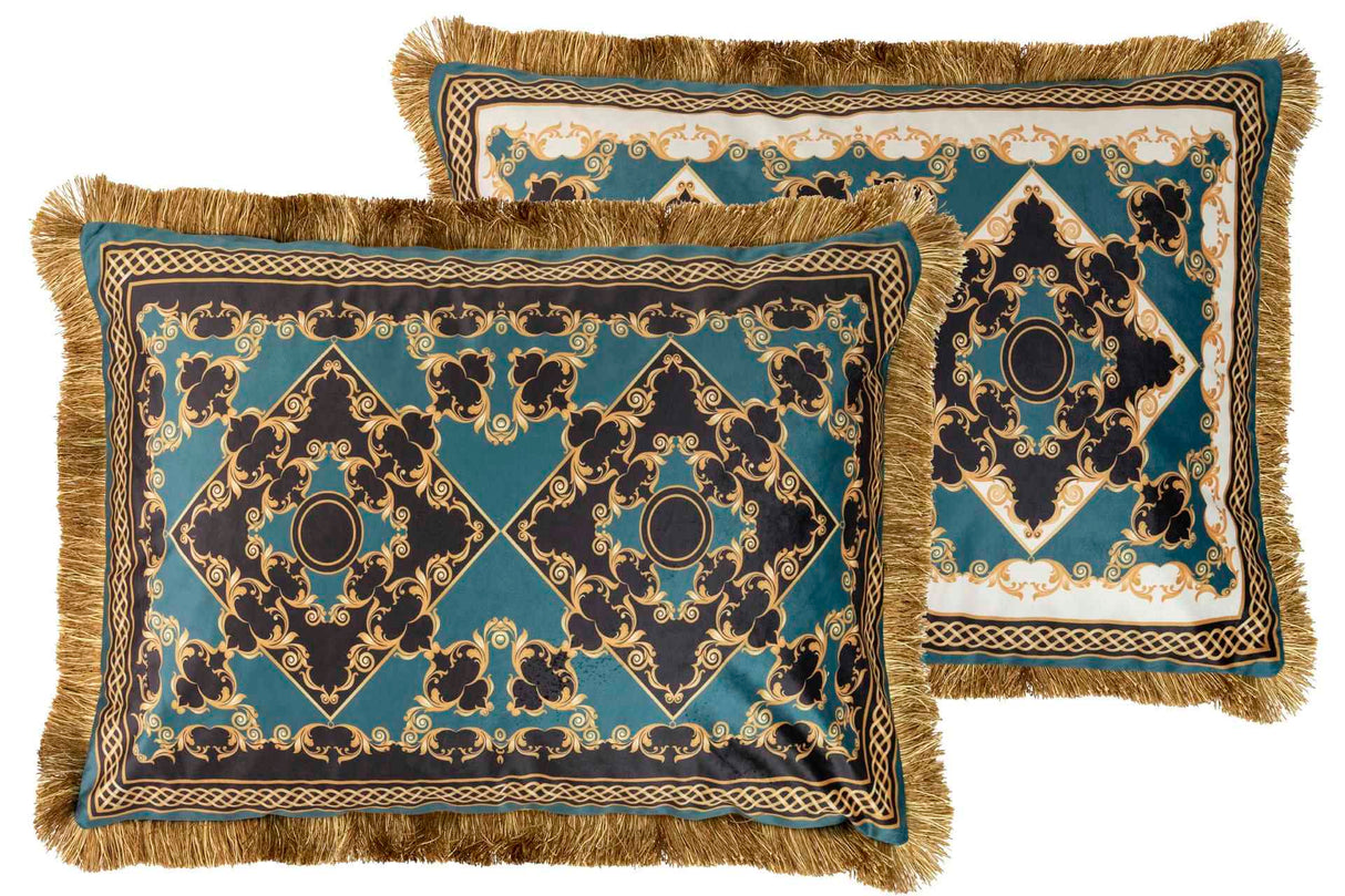 COJIN VELVET RELLENO PLUMAS CON FLECOS 60x13x45 CM