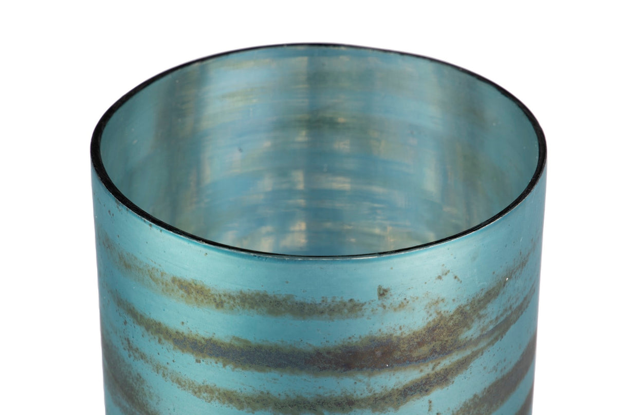 FLORERO CRISTAL ALUMINIO AZUL NICKEL 16x16x58 CM