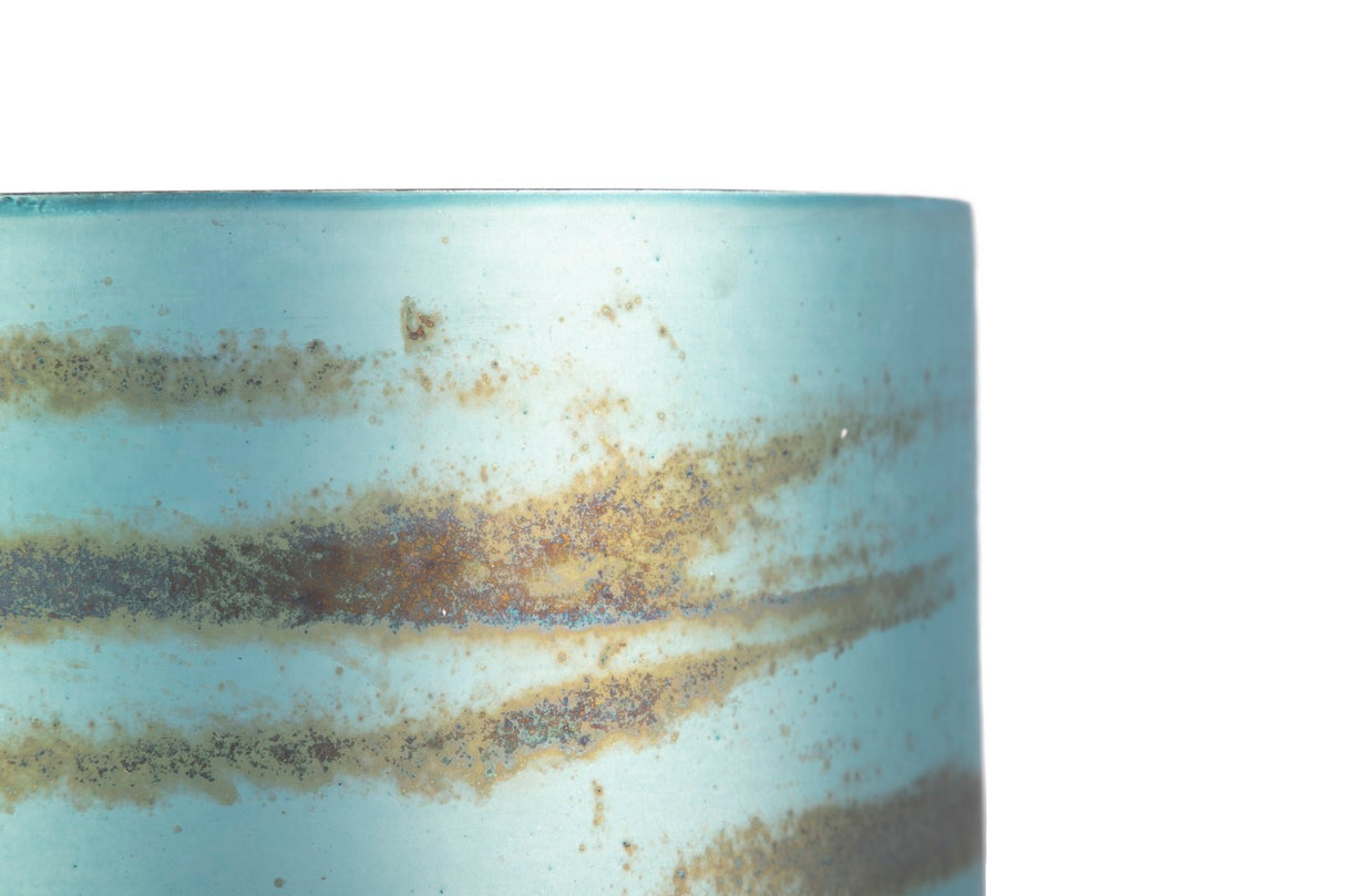 FLORERO CRISTAL ALUMINIO AZUL NICKEL 16x16x58 CM