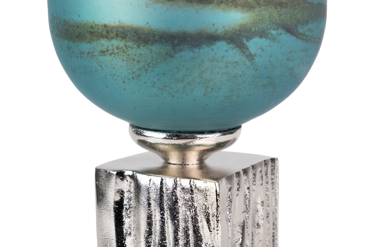 FLORERO CRISTAL ALUMINIO AZUL NICKEL 16x16x58 CM