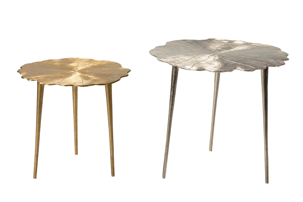 Réglez 2 tables d'or brut / nickel 62x62x54 / 50x50x45cm