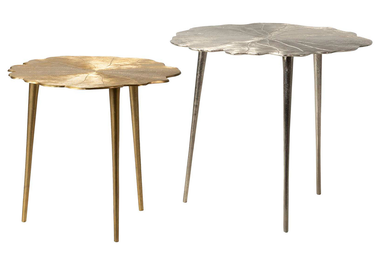 Réglez 2 tables d'or brut / nickel 62x62x54 / 50x50x45cm