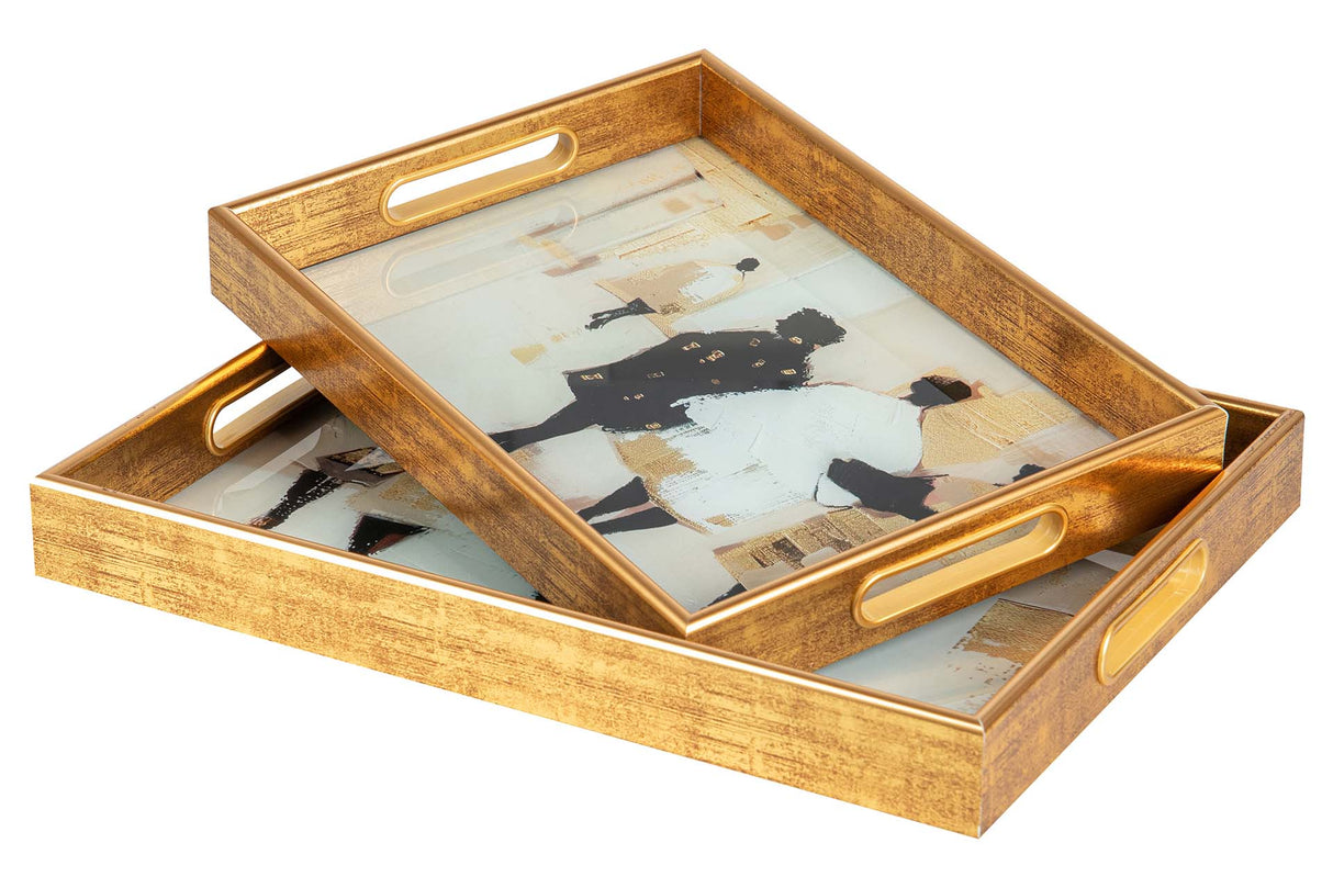 SET 2 BANDEJAS CRISTAL PU 40x30x5 35x25x5 CM