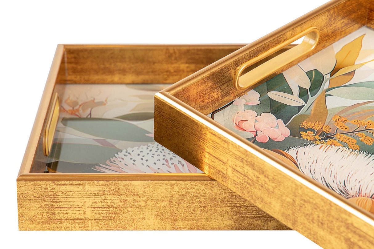 SET 2 BANDEJAS CRISTAL PU 40x30x5 35x25x5 CM