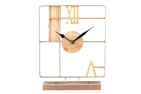 RELOJ SOBREMESA METAL MADERA 23x7x28,5 CM