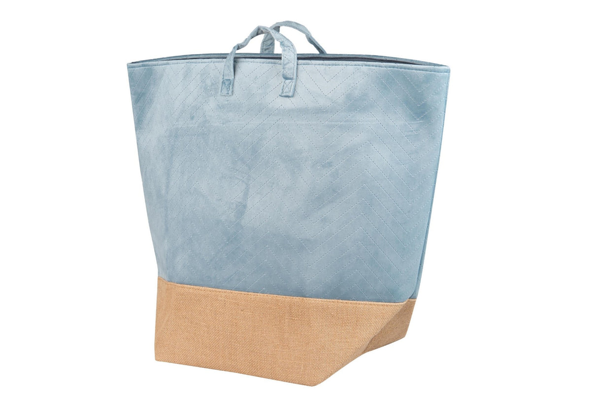 CESTO ROPA VELVET/YUTE AZUL 30X30X50 CM