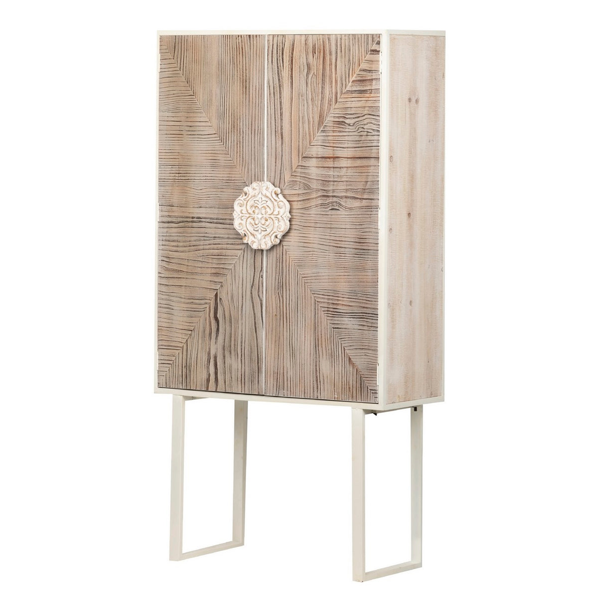 CABINET METAL Y MADERA TALLADA 85x38x175 CM