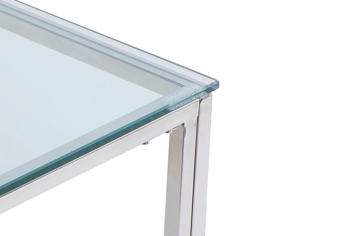 Table centrale en acier inoxydable. Argent avec verre 120x60x45cm