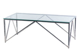 MESA CENTRO INOX. PLATEADA CON CRISTAL 120x60x45CM