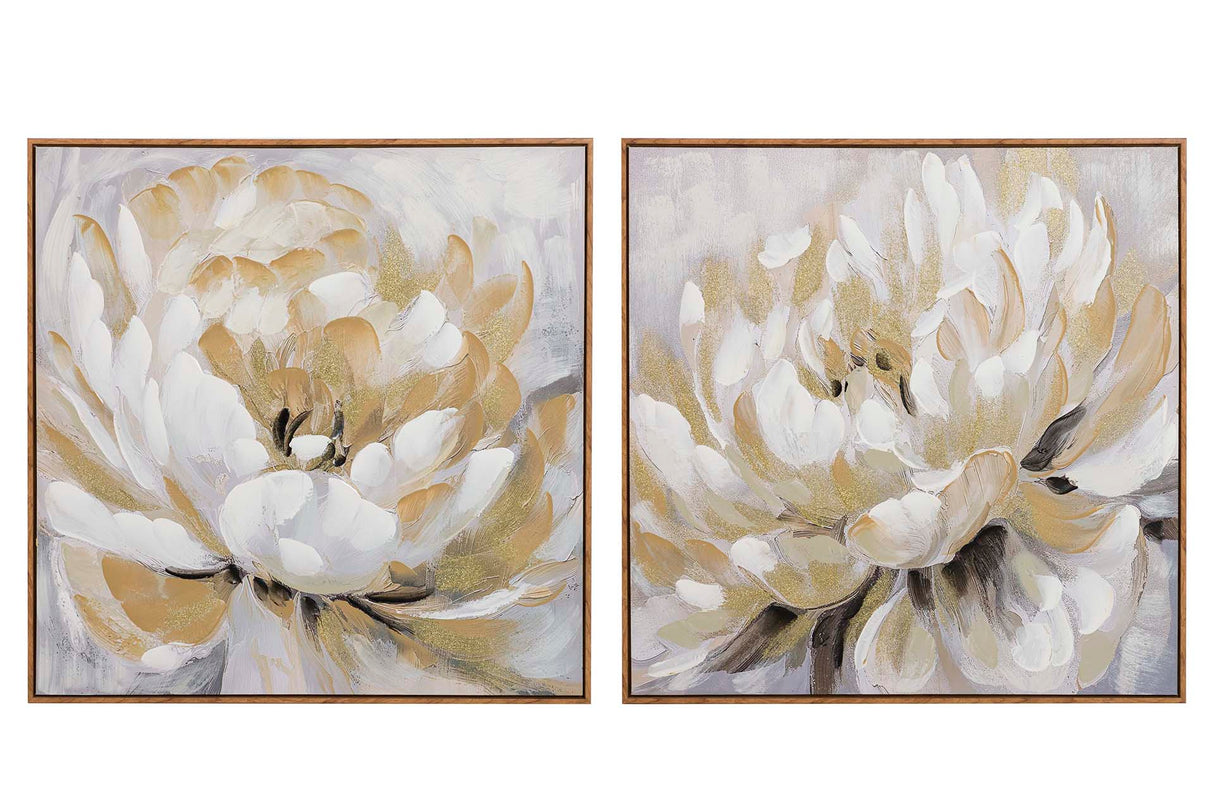 SET 2 CUADROS FLORES 80% PINTADO A MANO 80x4x80 CM