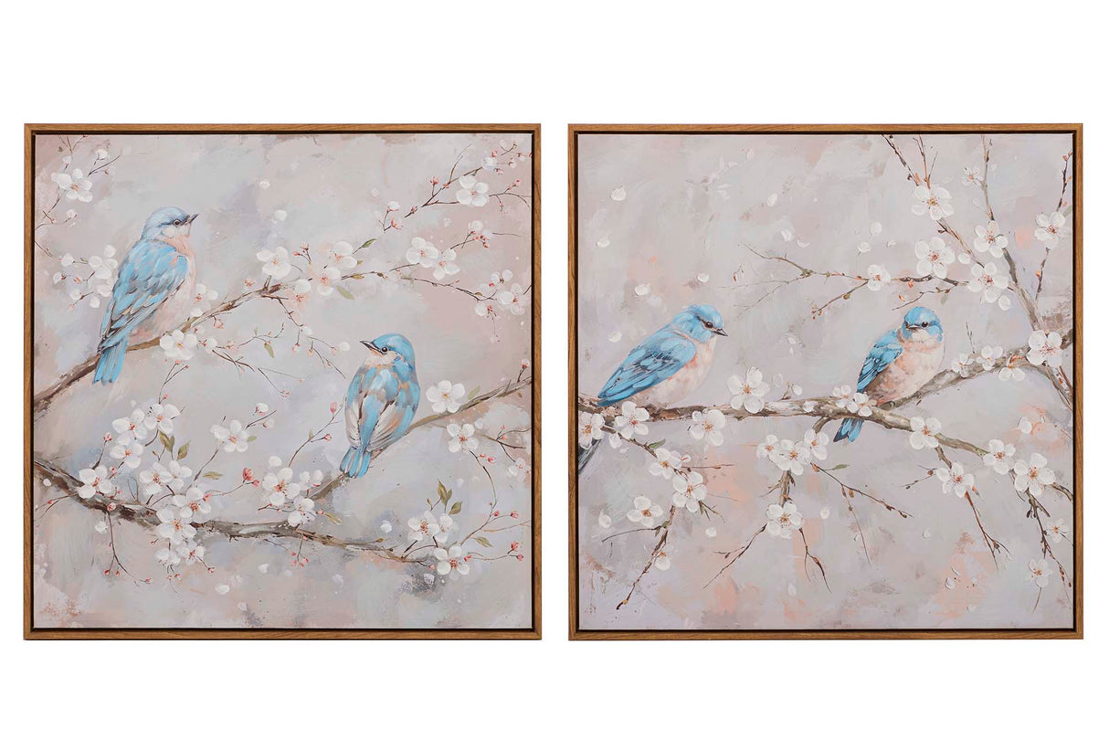 Régler 2 oiseaux 80% peints à la main 60x4x60cm